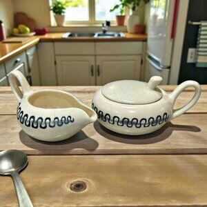 Vintage Metlox Poppytrail Aztec Creamer and Covered Sugar Bowl MCM Black White